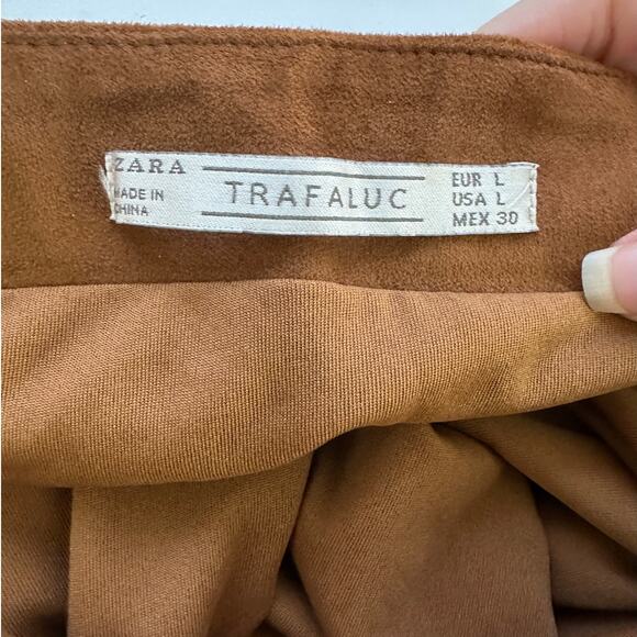 Zara Rust Brown Faux Suede Laser Cut Scalloped Hem Skirt L - Picture 8 of 13